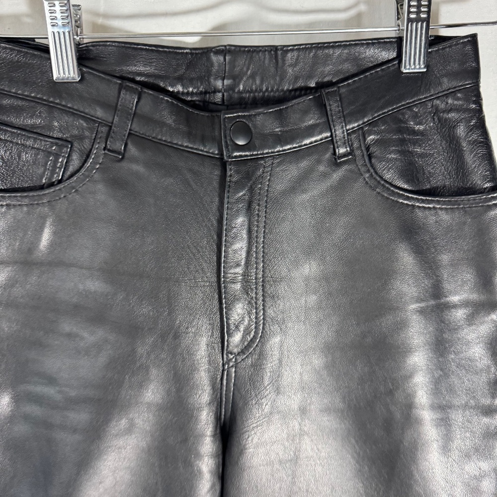 Zabari Black Leather High Waist‎ Straight Leg Jeans Sz 4
